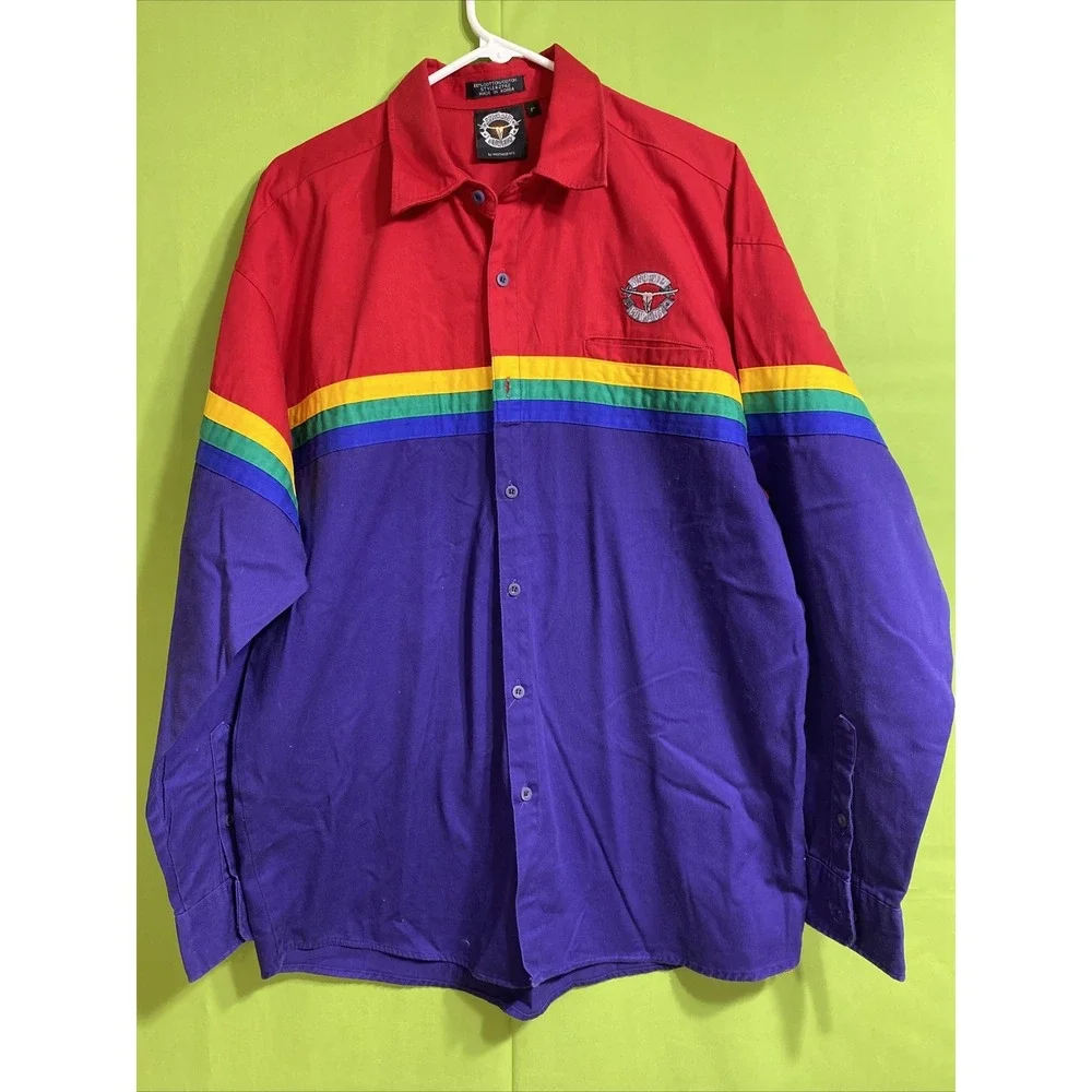 ASPHALT COWBOY MEN'S Multi- color   LS Button‎ Front  Rodeo Show SHIRT SZ L - Picture 2 of 10